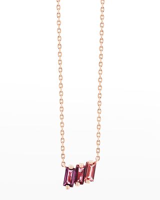 14K Rose Gold Mini Bar Necklace with Rhodolite, Pink Topaz and Salmon Topaz