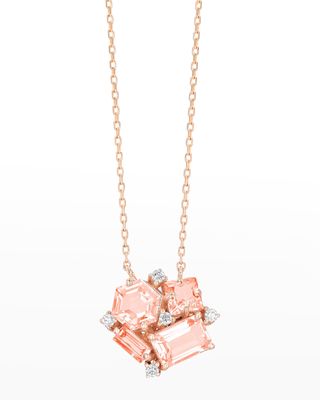 14K Rose Gold Necklace with Morganite Topaz and Diamonds