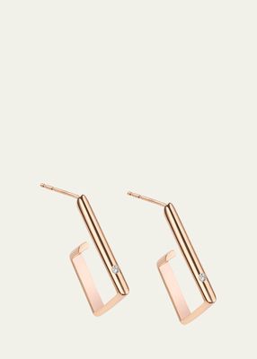 14k Rose Gold Open Square Earrings with White Diamonds