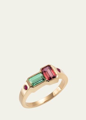 14k Rose Gold Orb Tourmaline and Ruby Ring