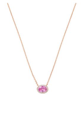 14K Rose Gold, Pink Sapphire, & Diamond East-West Oval Pendant Necklace