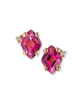14K Rose Gold Princess-Cut Stud Earrings in Rhodolite