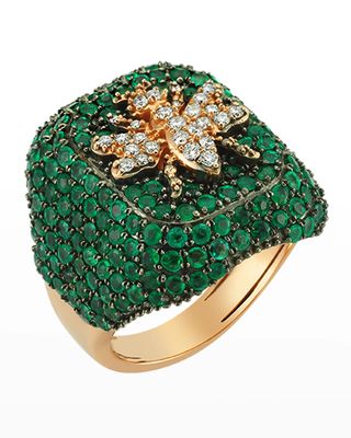 14k Rose Gold Queen Bee Ring with Emeralds, Size 7