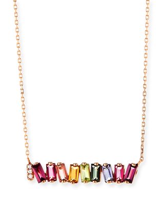 14K Rose Gold Rainbow Bar Necklace w/ Diamonds