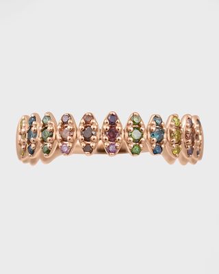 14k Rose Gold Rainbow Diamond Zigzag Ring, Size 6.5
