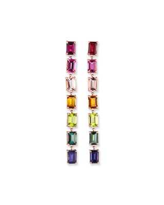 14K Rose Gold Rainbow Emerald-Cut Dangle Earrings