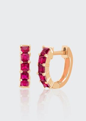 14k Rose Gold Ruby Princess Mini Huggie Earrings