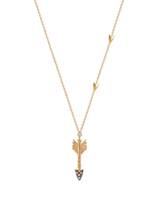 14k Rose Gold Triplet Arrow Necklace in Champagne Diamonds