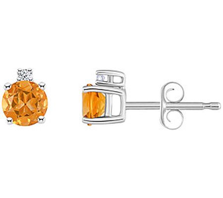 14K Round 0.50 cttw Citrine & Diamond Accent St ud Earrings