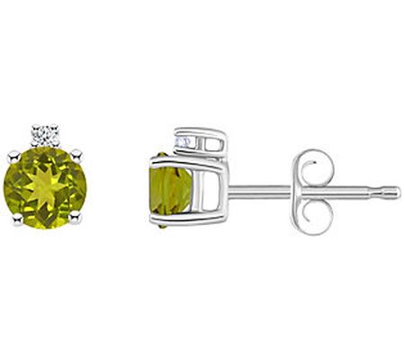 14K Round 0.60 cttw Peridot & Diamond Accent St ud Earrings