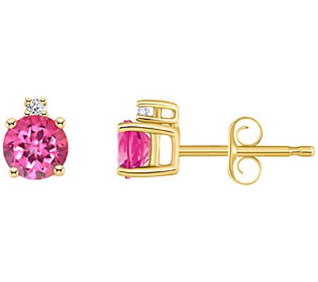 14K Round 0.65 cttw Pink Topaz & Diamond Accent Earrings