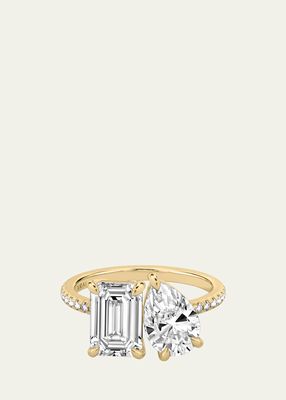 14K Toi et Moi Round Brilliant and Pear Lab Created/VRAI Created Diamond Engagement Ring