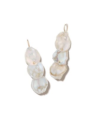14k Triple Petal Pearl & Diamond Drop Earrings