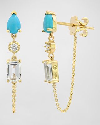 14k Turquoise and Diamond Chain Drop Earrings