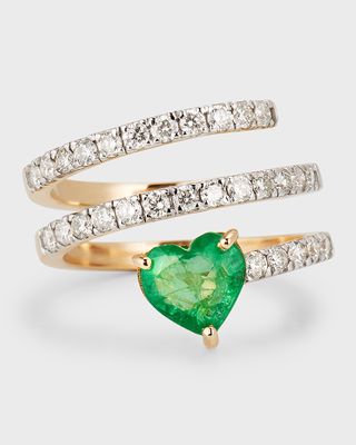 14K Two-Tone Emerald Heart Diamond Coil Ring