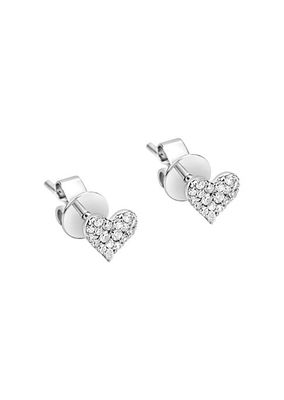 14K White Gold & 0.15 TCW Diamond Heart Stud Earrings