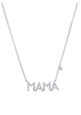 14K White Gold & 0.2 TCW Diamond "Mama" Pendant Necklace