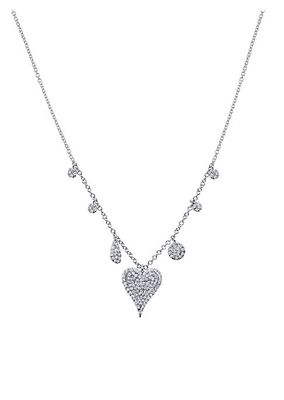 14K White Gold & 0.3 TCW Diamond Heart Charm Necklace