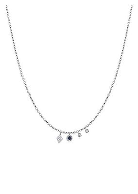 14K White Gold Diamond & Sapphire Charm Necklace