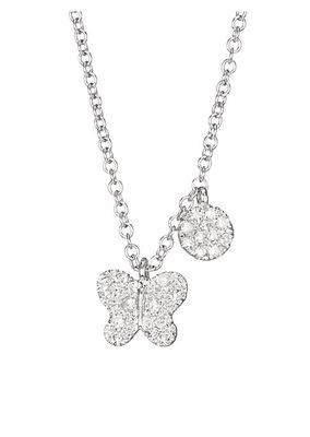 14K White Gold Diamond Buttefly Pendant Necklace