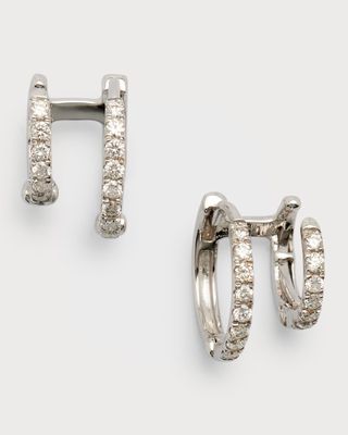 14K White Gold Diamond Huggie Cuff Earrings