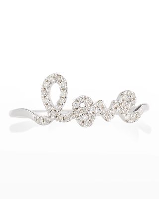 14k White Gold Diamond Love Script Ring, Size 6.5