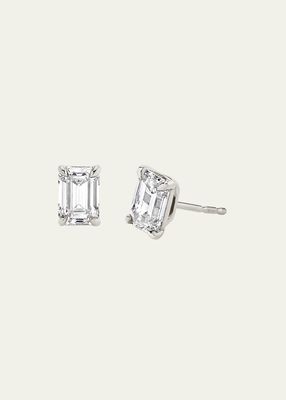 14K White Gold Emerald Diamond Solitaire Stud Earrings