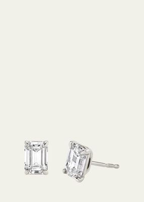 14K White Gold Emerald Lab Created/VRAI Created Diamond Solitaire Stud Earrings