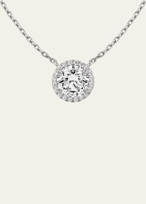 14K White Gold Halo Lab Created/VRAI Created Diamond Pendant Necklace