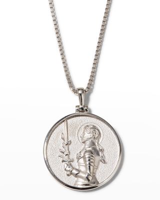 14k White Gold Joan of Arc Coin Pendant Necklace
