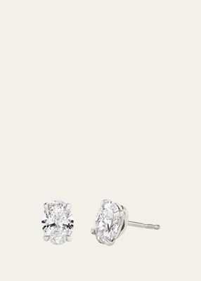 14k White Gold Oval Solitaire Diamond Stud Earrings