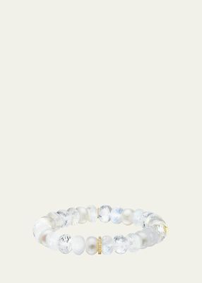 14K White Mix 10mm Bead Bracelet with Pave Diamond Rondelle