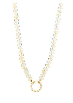 14K Yellow Gold, 0.22 TCW Diamond & Opal Bead Necklace