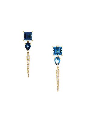 14K Yellow Gold, 0.28 TCW Diamond & Blue Topaz Drop Earrings