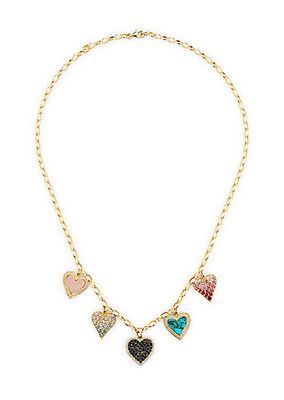 14K Yellow Gold, 1.60 TCW Diamond & Multi-Stone Heart Chain Necklace