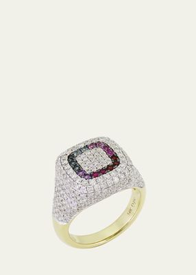 14K Yellow Gold 11th Signet Multi-Color Rainbow Ring