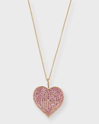 14K Yellow Gold 20th Pink Sapphire Heart Charm Tiffany Chain Necklace