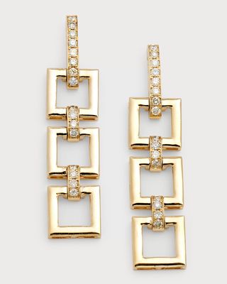 14K Yellow Gold 3-Square Diamond Chain Earrings