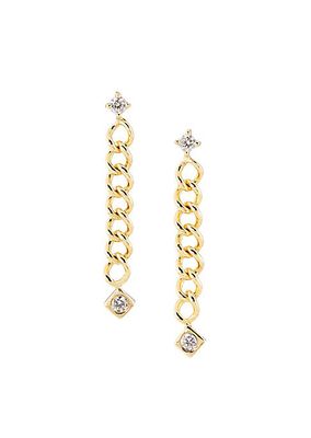 14K Yellow Gold & 0.15 TCW Diamond Curb-Chain Earrings