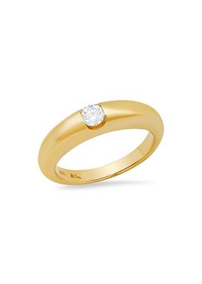14K Yellow Gold & 0.16 TCW Diamond Domed Pinky Ring