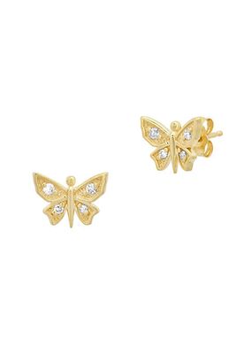 14K Yellow Gold & 0.20 TCW Mini Diamond Butterfly Stud Earrings