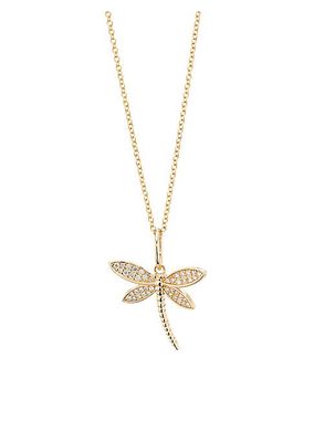14K Yellow Gold & 0.24 TCW Diamond Dragonfly Pendant Necklace