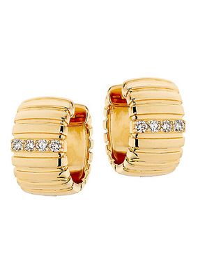 14K Yellow Gold & 0.24 TCW Diamond Huggie Hoop Earrings