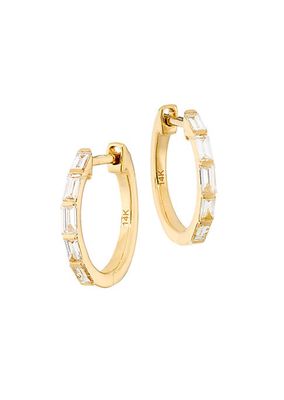 14K Yellow Gold & 0.28 TCW Diamond Hoop Earrings