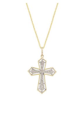 14K Yellow Gold & 0.60 TCW Diamond Cross Pendant Necklace
