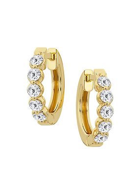14K Yellow Gold & 0.83 TCW Natural Diamond Huggie Hoop Earrings