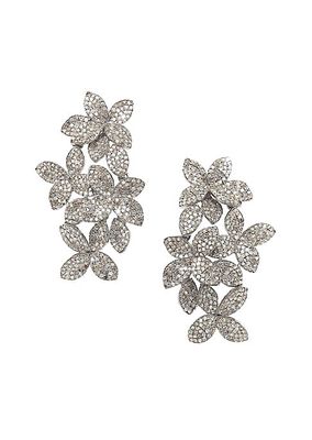 14K Yellow Gold & Black Rhodium Silver Diamond Floral Earrings