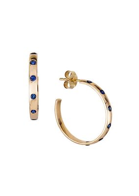 14K Yellow Gold & Blue Sapphire Hoop Earrings
