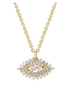 14K Yellow Gold & Prong-Set Diamond Evil Eye Pendant Choker Necklace