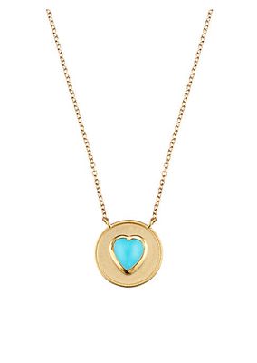 14K Yellow Gold & Turquoise Heart Pendant Necklace